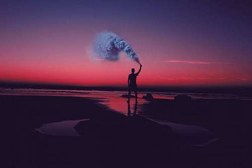 sparkler Paisagem, de, homem, com, sparkler