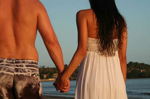 aguia Par, praia, segurando, mãos