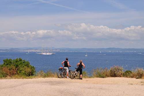 Par, levando, passeio bicicleta