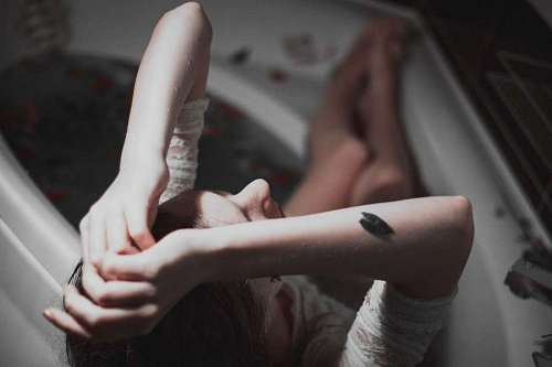 chorando Mulher, chorando, em, a, banheira