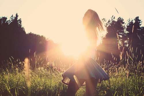 pessoas serenas Mulher na floresta ao pôr do sol