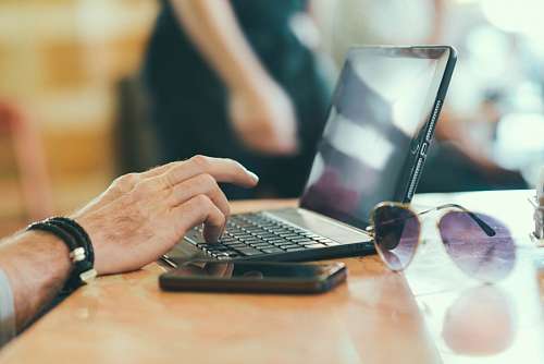 pequenas empresas Homem, com, laptop