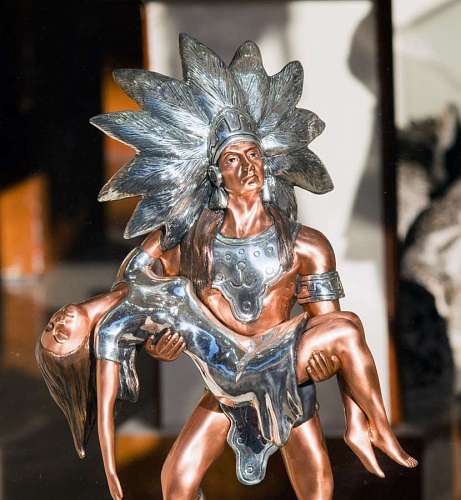 cobra Estátua de cobre do guerreiro maia