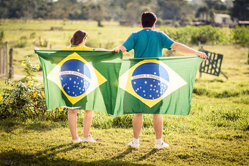 levantando Par, com, bandeira brasil
