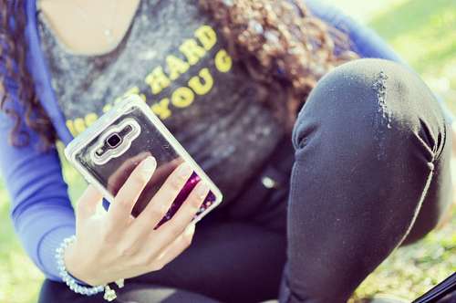 mensagem Mulher, com, smartphone