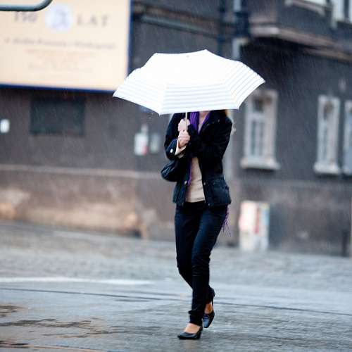 chuvoso Mulher na chuva com guarda-chuva