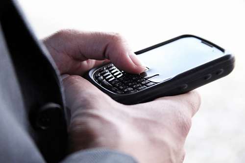 mão, telefone, célula, mensagem, texto, escrever,