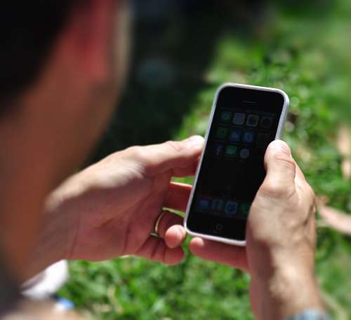 Homem, com, iphone