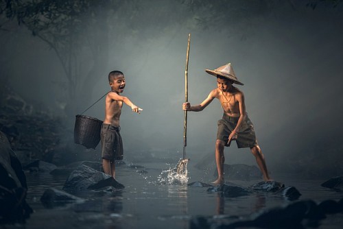 indonesia Crianças pesca