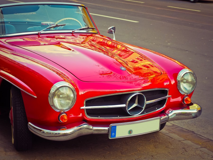 Mercedes Benz, auto, carro, carro, conversível, esporte, crachá, símbolo, vermelho, velho, retro, coleção, luxo,