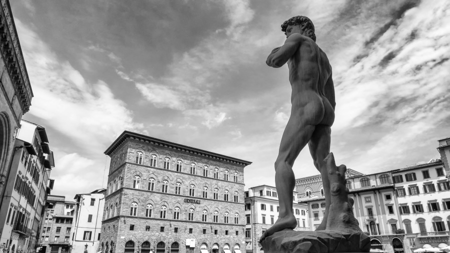 Florença, itália, europa, quadrado, estátua, preto branco, miguel, anjo, david, arte, escultura,