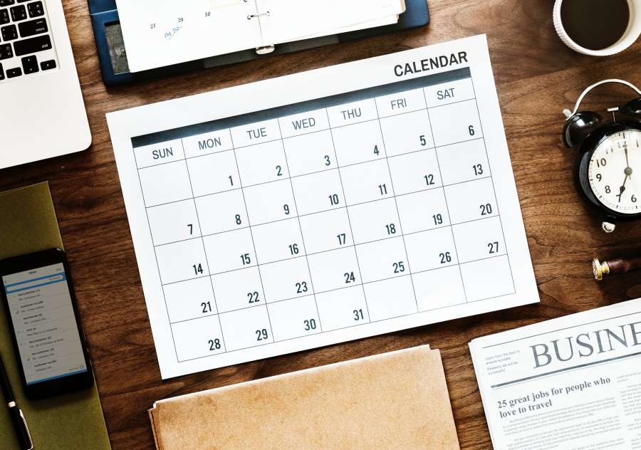 mesa, trabalho, ninguém, calendário, tempo, organização,