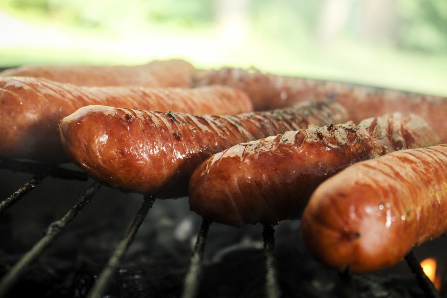 linguiça, linguiças, linguiça, churrasqueira, refeições, conceito, ninguém, linguiça, close-up, cozinhar, cozinhar,