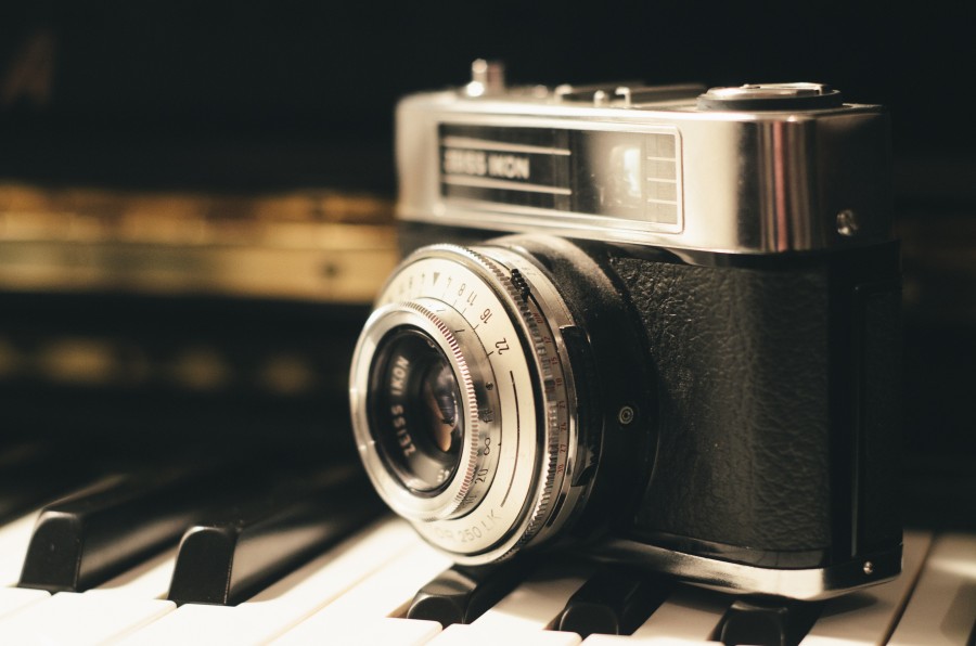 câmera, analógico, analógico, vintage, digital, close-up, fotografia, piano, música, chave, chaves, lente,