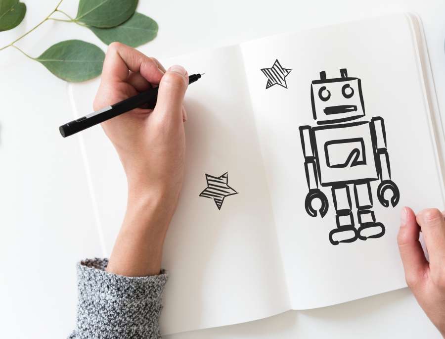 robô, desenho, conceito, tecnologia, desenhos animados, desenhar, lápis, arte,