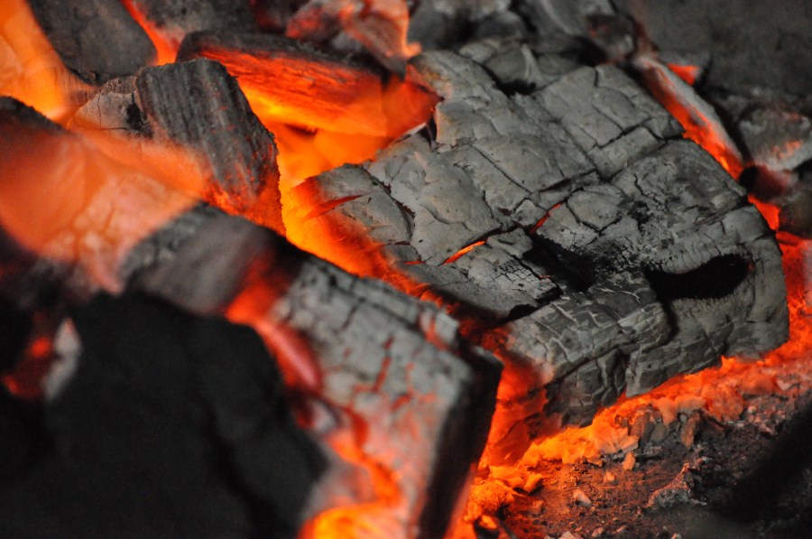 Carbono, fogo, brasas, vermelho, calor