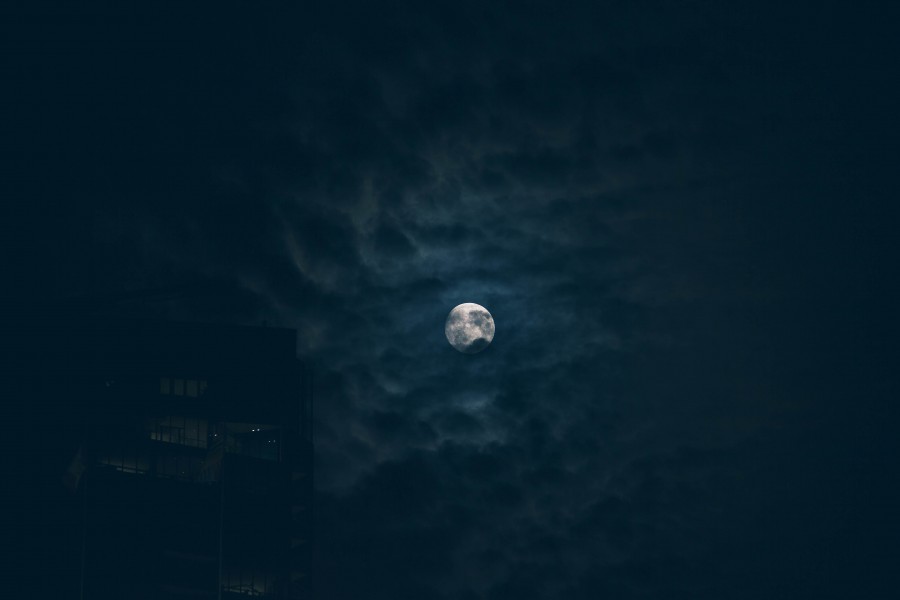 lua, noite, céu, escuro, cheio,
