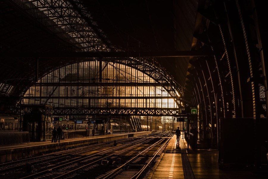 Estação de trem, estação, arquitetura, pôr do sol, paisagem urbana, urbana, espera, espera,
