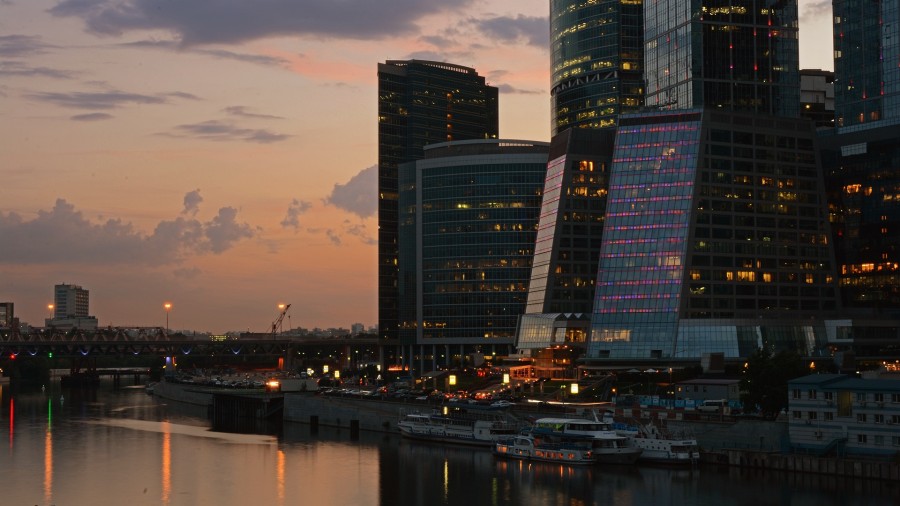 Moscou, rússia, cidade, pôr do sol, edifícios, cityscape,