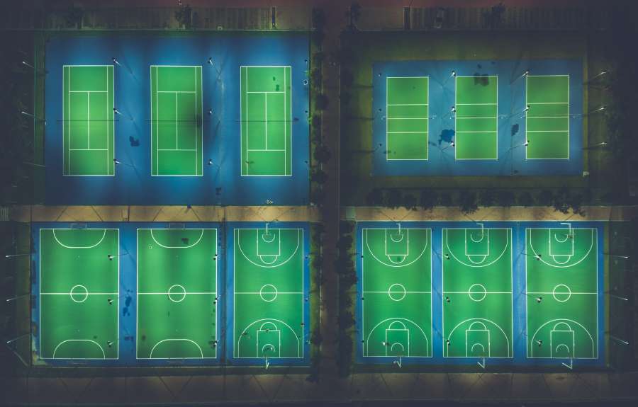 futebol, campos, campo, jogo, drone, pov, esportes, verde, lugar,