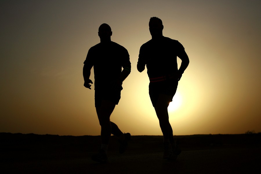 duas pessoas, pessoas, homem, homens, corrida, esportes, executando, pôr do sol, pôr do sol, pôr do sol, corrida, corrida, atividade, ao ar livre, atlético,