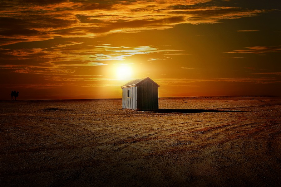 casa, campo, cena rural, pôr do sol, pôr do sol, pôr do sol, casa de campo, sozinho, um, um, solitário, campo, celeiro, celeiro, pequeno,
