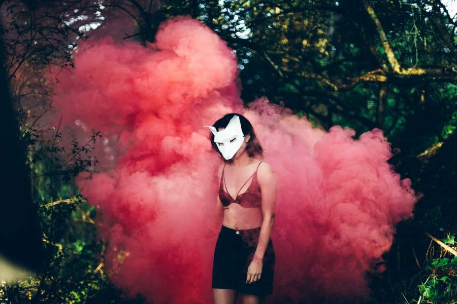 Fumaça, Máscara, Floresta, Natureza, Mulher, Raposa, Lobo, Sutiã, Fumaça vermelha, Rosa, Menina, Satanás, Resumo