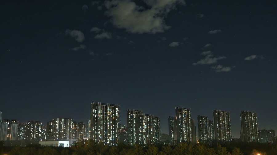 noite, cidade, urbano, edifício, edifícios, iluminado, luzes, skyline,