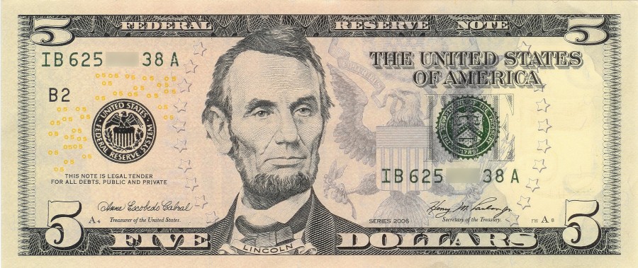 notas, dinheiro, 5 dólares, cinco, 5, dólar, economia, finanças,