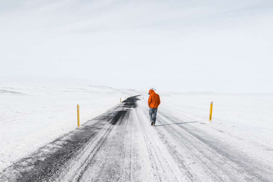 estrada, neve, gelo, árido, homem, uma pessoa, frio, inverno, congelado, temperatura, andar, fora,