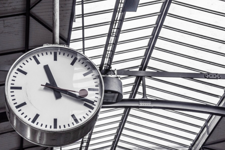 relógio, tempo, tempo, estação, preto e branco, ninguém,