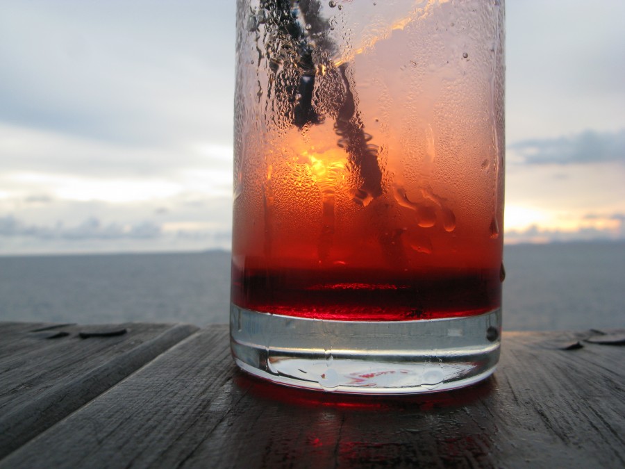 coquetel, bebida, bebidas, bebida, cuba libre, pôr do sol, praia, alcoólatra, álcool, rum, rum, cola,