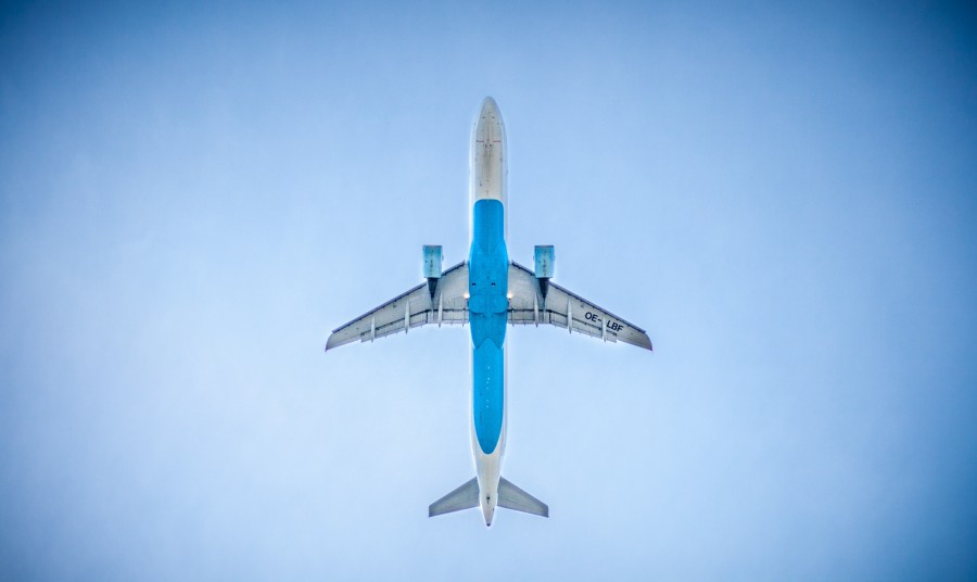 avião, transporte, céu, vista inferior, passageiros, um, objeto, voar, voando,
