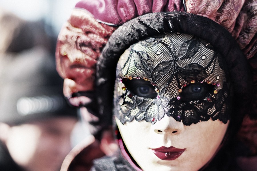 mulher, máscara, traje, véu, cara, carnaval, femininas, olhando para a câmera,