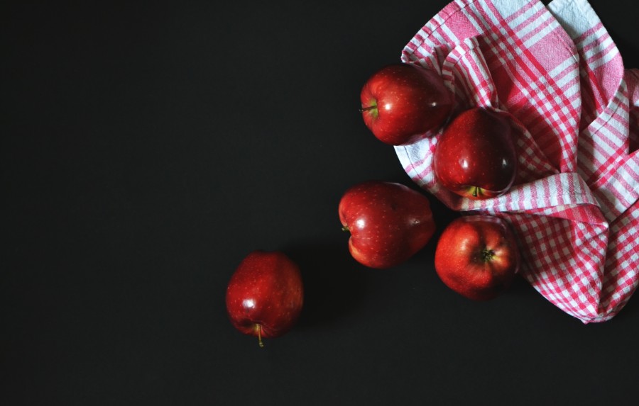 maçã, maçãs, vermelho, vermelho, fundo preto, refeições, frutas, ninguém, cinco,