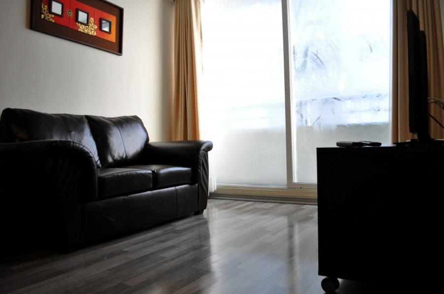 vivendo, chão, poltrona, sofá, interior, casa, couro, marrom, janela, tv, televisão, ninguém,