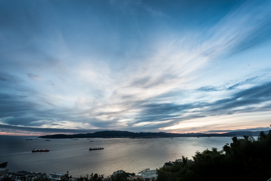 Algeciras, Gibraltar, Espanha, Europa, pôr do sol, costa, paisagem,