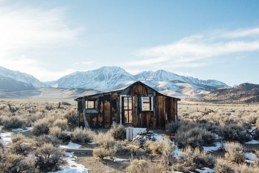 cabine, celeiro, rústico, andar, ao ar livre, navio abandonado, montanhas, califórnia, méxico, queda de neve, paisagem
