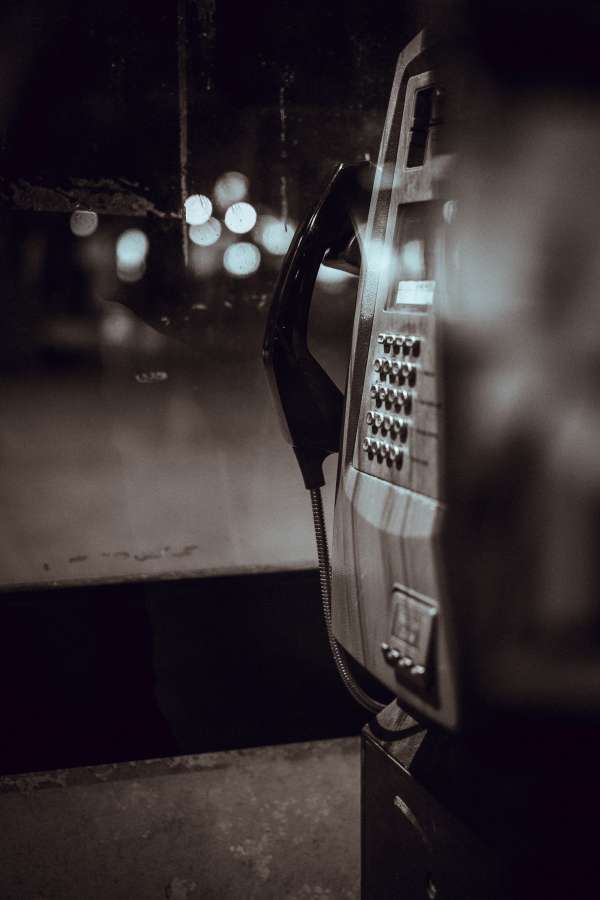 telefone, público, exterior, noite, velho, vintage, comunicação,