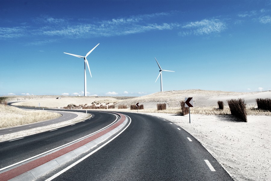 tecnologia, moinho, energia, vento, vento, turbina, rota, estrada, deserto, moinhos de vento,