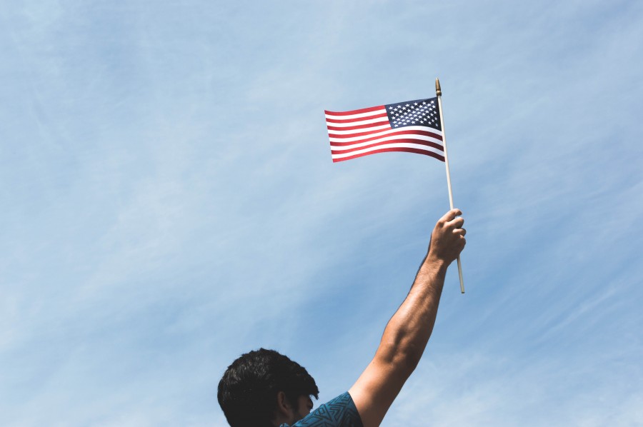 bandeira, eua, eua, uma pessoa, homem, símbolo, conceito, américa, patriotismo, patriota, celebração, feriados,