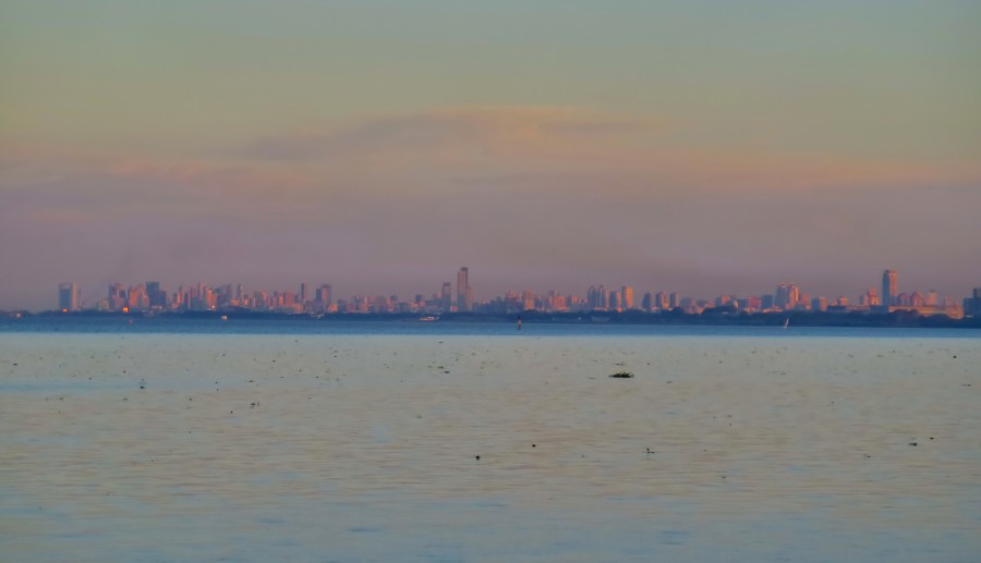 Buenos Aires, pôr do sol, costa, cidade, Rio de la Plata, América, América do Sul,