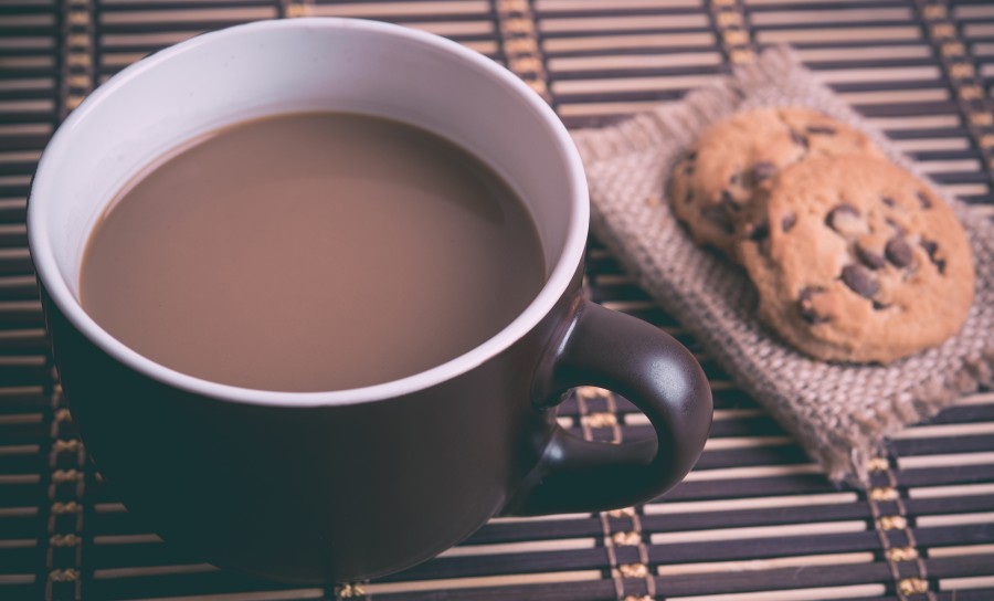 Café com leite, copo, café da manhã, bebida, quente, biscoito, biscoitos, doces, refeições,