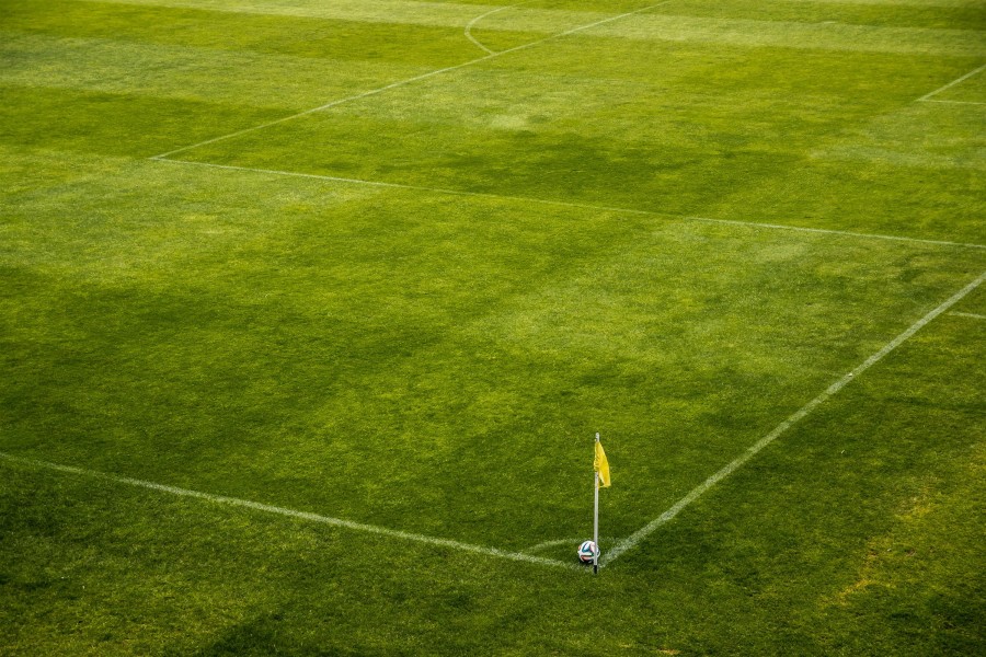 bola, estádio, futebol, campo, jogo, esportes, ninguém, futebol, bola, canto, grama, tribunal, canto,