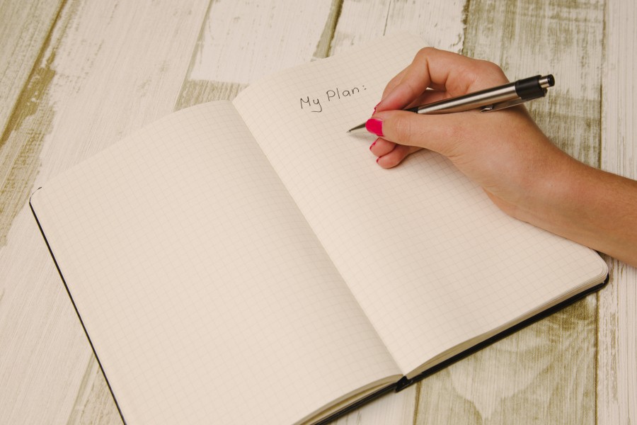 objetivo, objetivo, metas, mulher, mãos, escrever, livro, diário, marcador, superação, plano, planos, plano, conceito, caneta, ano novo,