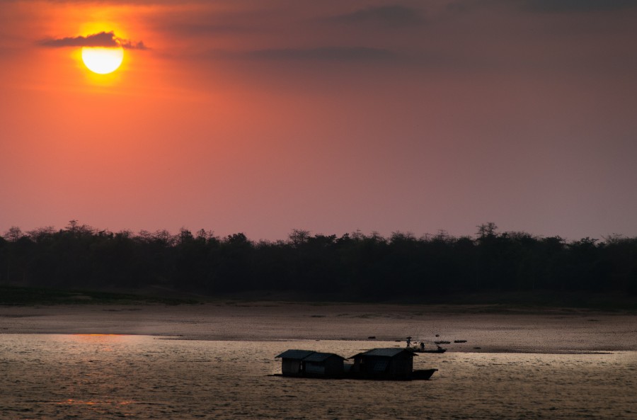 Vietnã, ásia, paisagem, rio, pôr do sol, pôr do sol,