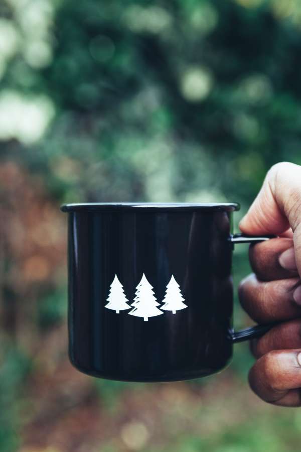 xícara, café, natal, árvore, desenho, pinho, conceito, café da manhã, mãos,