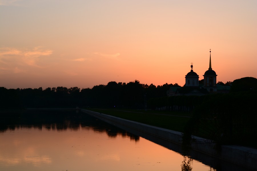 Kuskovo, Moscou, Rússia, pôr do sol, Ásia, paisagem, cidade,