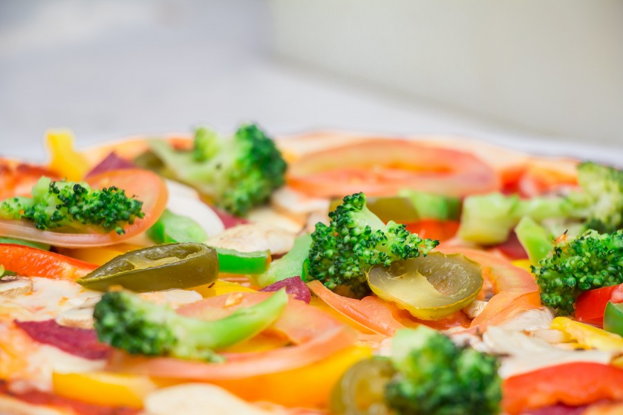 pizza, refeições, italiano, close-up, queijo, mozzarella, tomate, brócolis, legumes, mozzarella