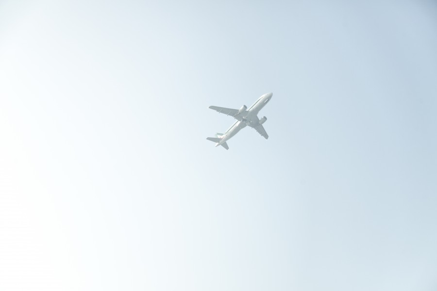 avião, voando, céu, transporte, passageiros,